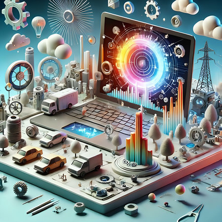 3D rendering of a technological background with a lot of different elementsの素材