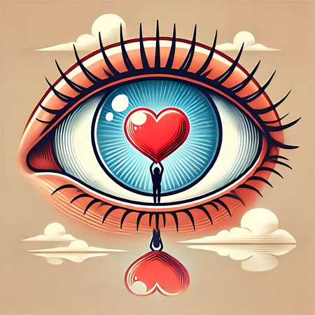 Eye with heart in the sky. Vector illustration for your design.の素材