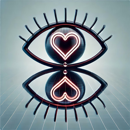 Eye with heart symbol on dark background. Vector illustration. Eps 10.の素材