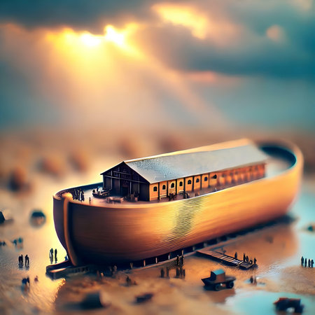 Abstract metal model of a house on the background of the setting sunの素材