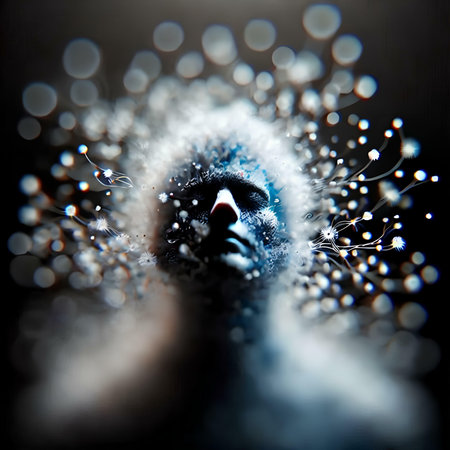 3d rendering of artificial intelligence concept with human head made of glowing particlesの素材