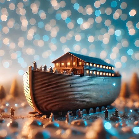 Miniature model of a house on the background of Christmas lights.の素材
