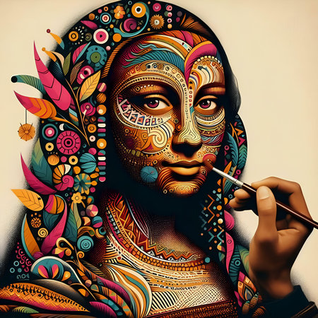 Beautiful african woman with creative makeup. Zentangle style.の素材