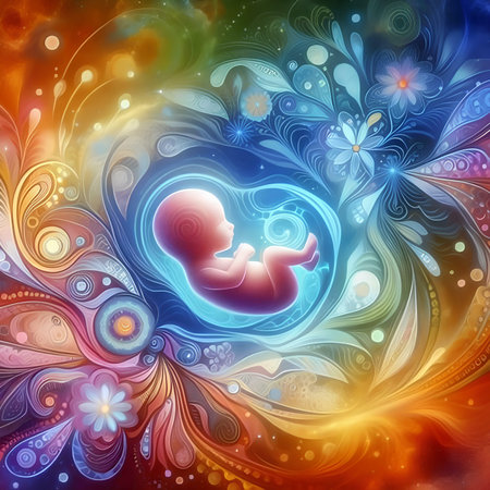 abstract fractal background with a fetus in the womb, illustrationの素材
