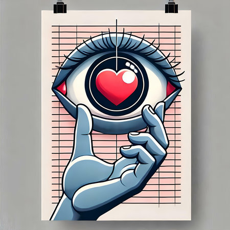 Vector illustration of a human hand holding a heart in the eye.の素材