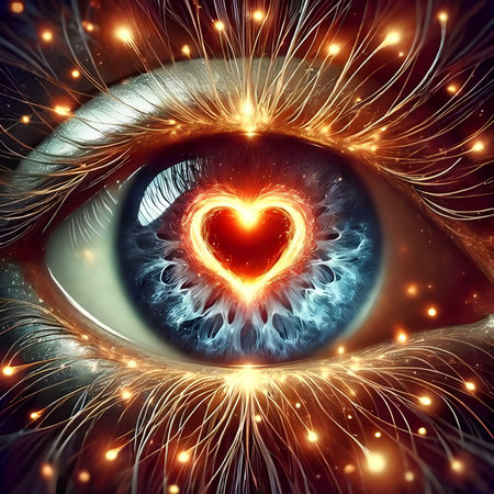 Eye of God with heart in the center. 3D illustration.の素材