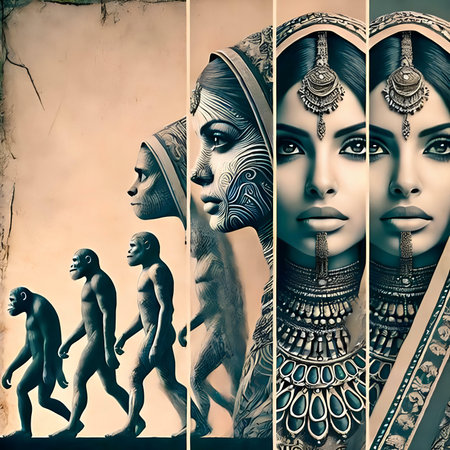 Collage of images of Egyptian gods and people. 3d renderingの素材
