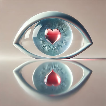 Eye with red heart inside, 3d render, computer generated imageの素材