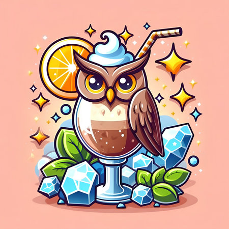 Cute cartoon owl with ice cream. Vector illustration for your designの素材