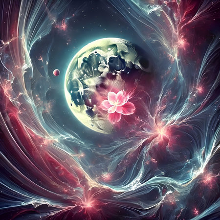 3D surreal illustration. Sacred geometry. Mysterious psychedelic relaxation pattern. Fractal abstract texture. Digital artwork graphic astrology magicの素材