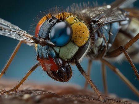 Macro shot of a fly on the surface of a plant.の素材