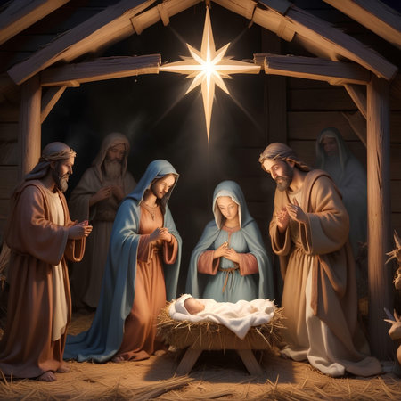 Christmas nativity scene with Jesusoseph and baby Jesusの素材