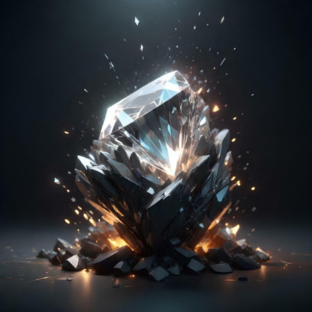 Diamond on a black background. 3d rendering, 3d illustration.の素材