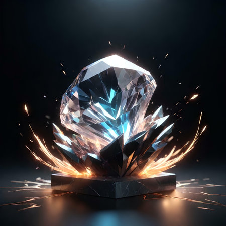 Gemstone on a black background with sparks. 3d renderingの素材