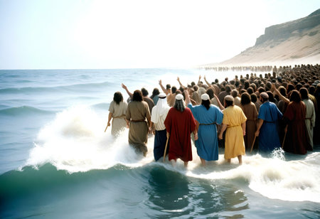 Pilgrims in the sea during the pilgrimageの素材