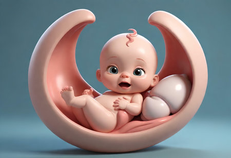 Cute little baby lying on a pillow, 3d rendering.の素材