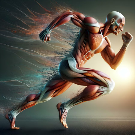 Conceptual 3D human man health anatomy on dark backgroundの素材