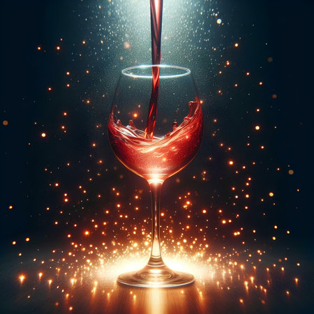 Pouring red wine into a glass on a dark background. 3d renderingの素材