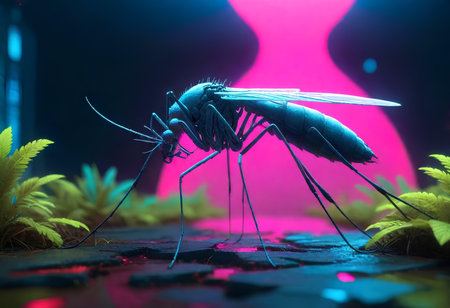 Mosquito in the dark, 3d rendering. Computer digital drawing.の素材