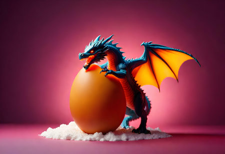 dragon and egg on a pink background, close-up, selective focusの素材