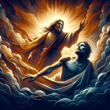 Jesus Christ and Mary in the rays of the rising sun. 3d renderingの素材