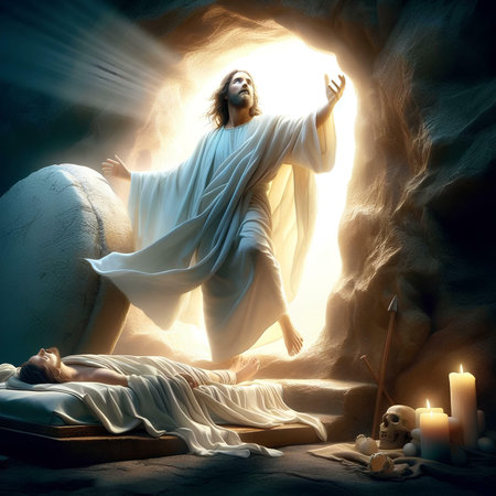 Jesus Christ is coming out of the cave. Jesus Christ is coming out of the cave.の素材