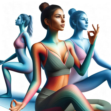 Illustration of a girl practicing yoga in the lotus position.の素材