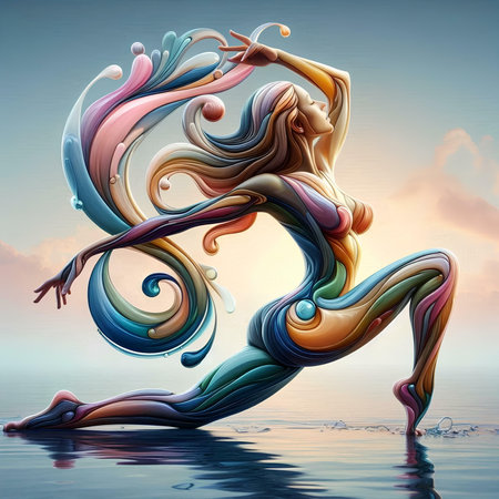 beautiful mermaid in the water at sunset. 3d illustrationの素材