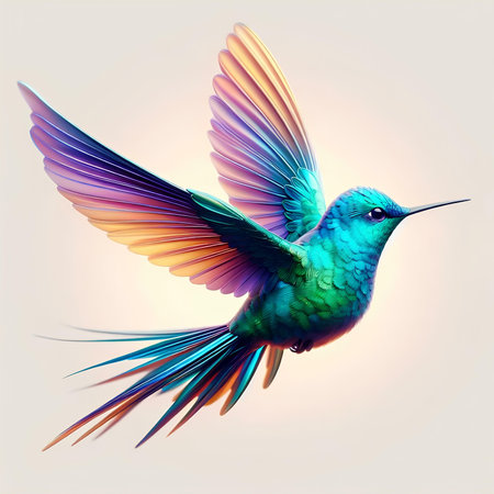 Hummingbird in flight isolated on white background. 3d illustrationの素材