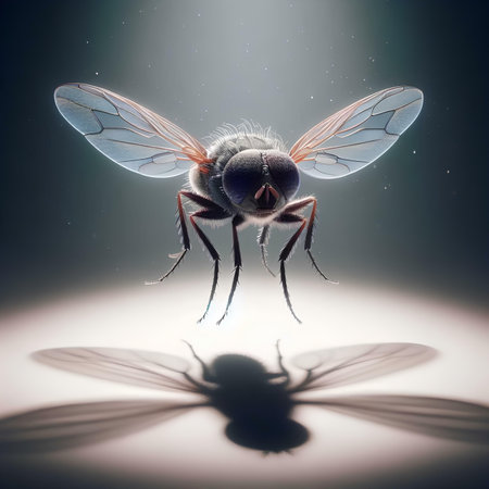 Fantasy illustration of a fly on a dark background, 3d renderの素材