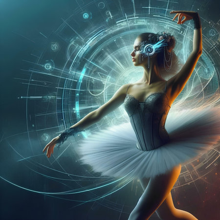 3D illustration of a beautiful ballerina in a white tutuの素材