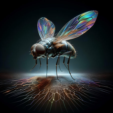 fly on a black background. 3d rendering, 3d illustration.の素材