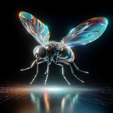 Fly on a black background. 3d rendering, 3d illustration.の素材