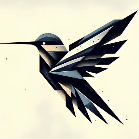 hummingbird illustration in grunge style with abstract background and space for textの素材