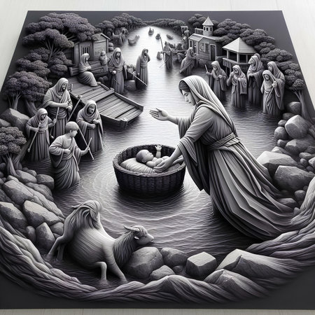 Christmas nativity scene with baby Jesus and Joseph, illustrationの素材