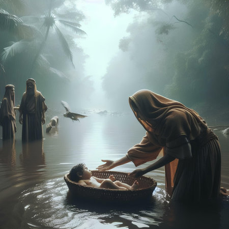 Nativity Scene with Jesus Christ and Joseph in the waterの素材