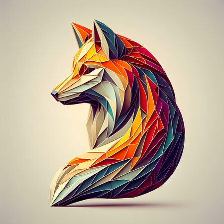 Abstract polygonal fox head, low poly style vector illustration.の素材