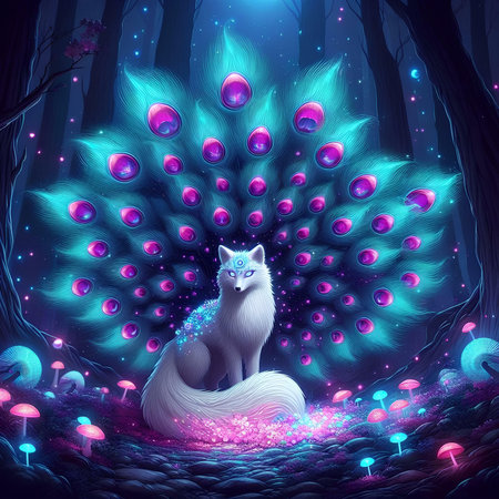 Illustration of a fox in a magical forest. Digital painting.の素材