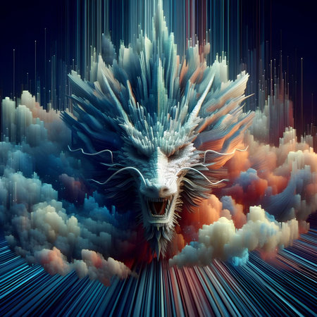 Fractal 3D illustration of a dragon in a futuristic spaceの素材
