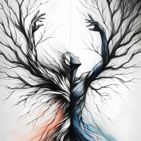 Fractal Illustration of a Tree in the Shape of a Womanの素材