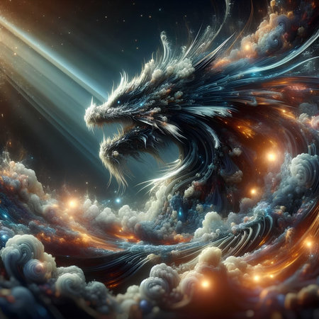 Fantasy dragon in space. Fantasy fractal texture. 3D renderingの素材