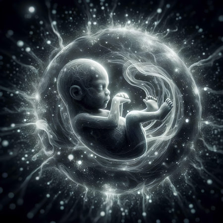 3d rendered illustration of a fetus inside a sphere of energy.の素材