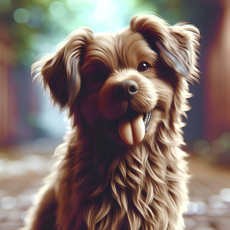 Cute Yorkshire Terrier with tongue sticking out, close-upの素材