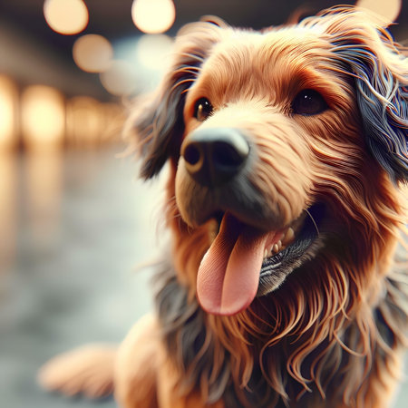 Portrait of a cute dog on a light background. Shallow depth of fieldの素材