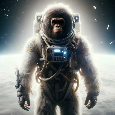 Astronaut in outer space. Science fiction. 3D renderingの素材