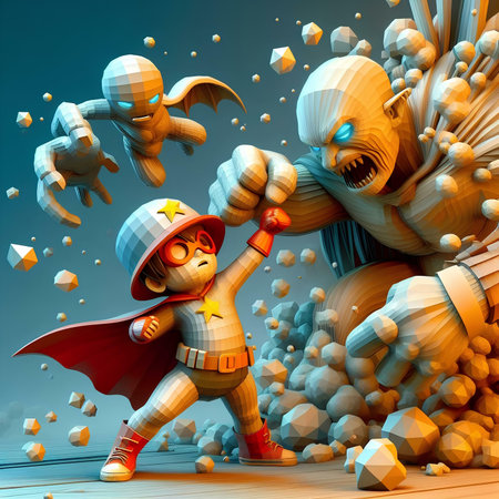 Superheroes fighting in space. 3D illustration. 3D CG. High resolution.の素材