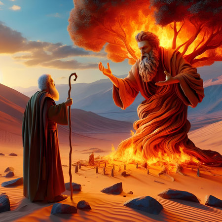 Jesus and Mary in the desert. 3D illustration. Fantasy.の素材