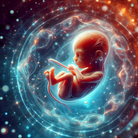3D illustration of a fetus in the womb, fertilization conceptの素材