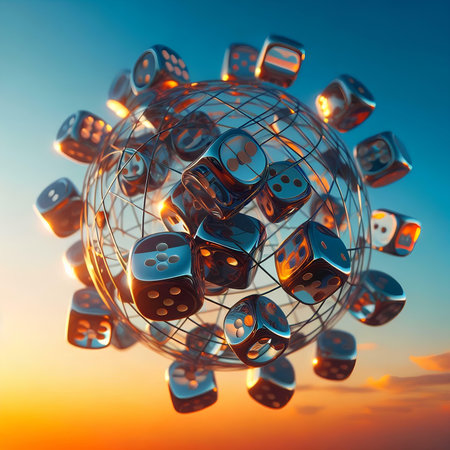 Dice flying in the sky, 3d render, abstract backgroundの素材