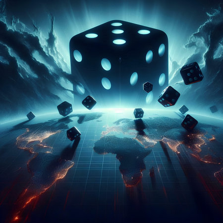 Dice on the planet Earth. Conceptual image. 3D renderingの素材